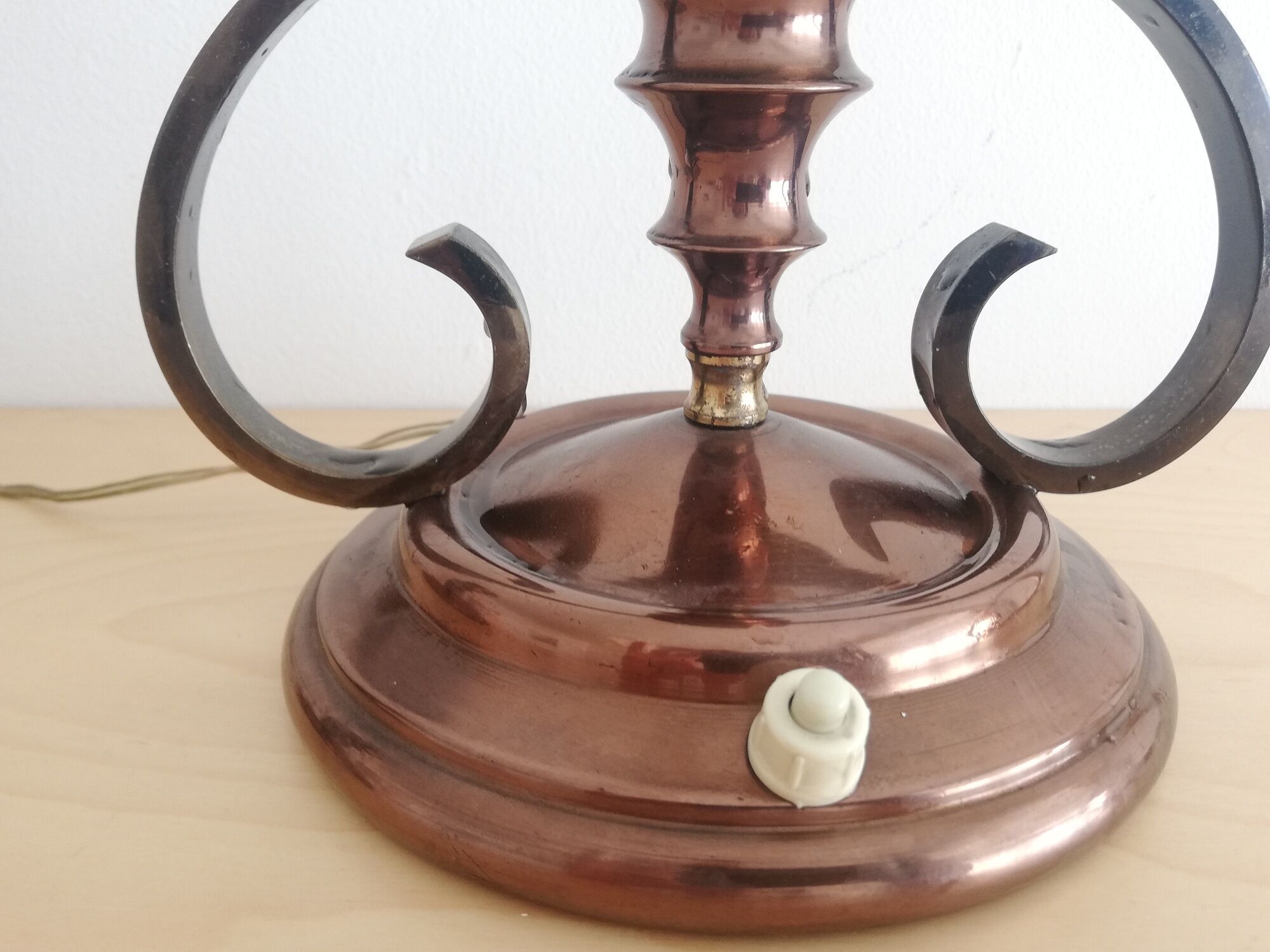 Pair of Ar Nouveau style copper and crystal table lamps vintage 1950s 50s