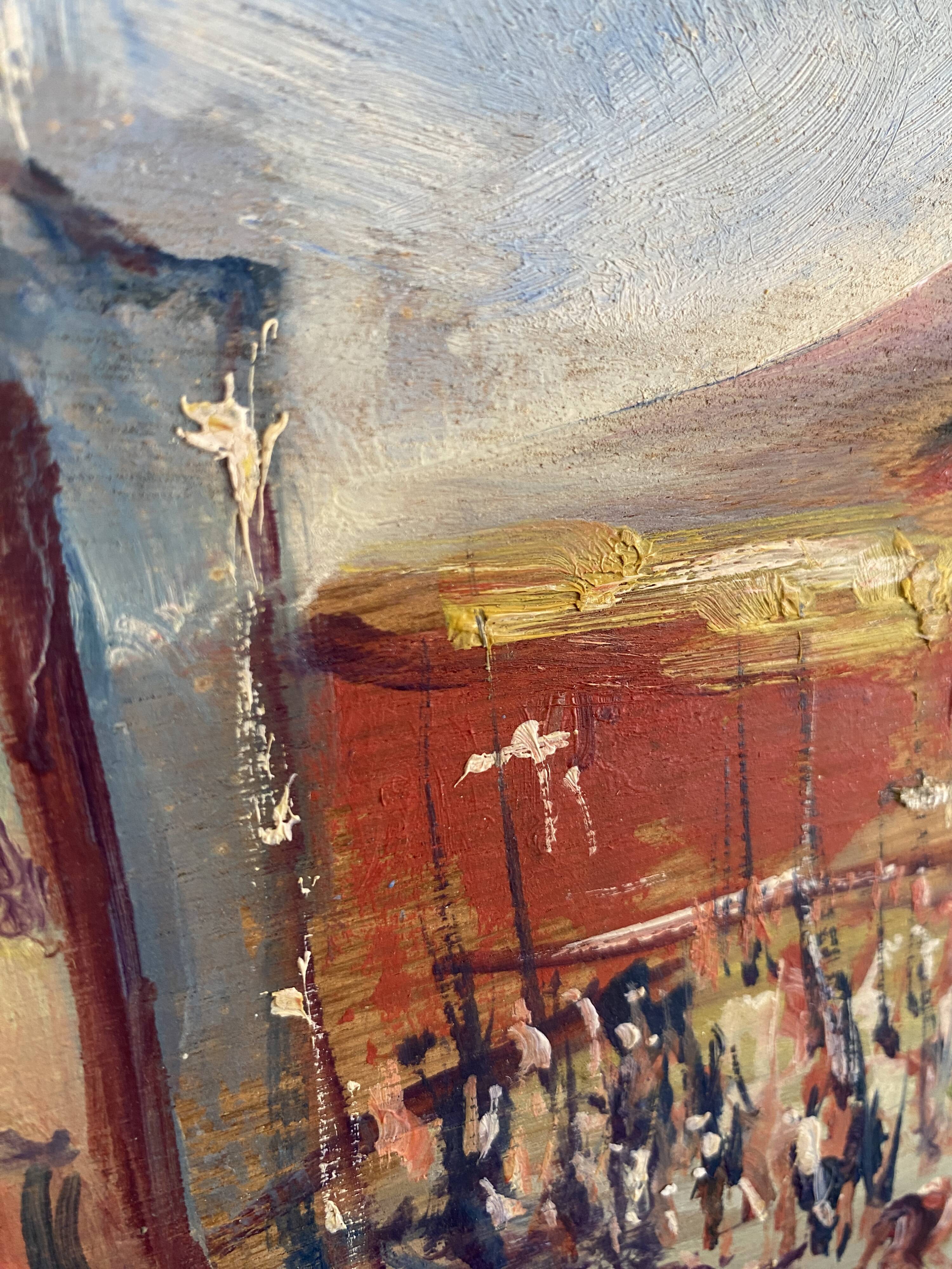 Oil on wood, “village festival”, Italy, 1960s