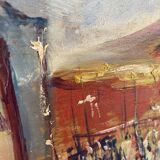 Oil on wood, “village festival”, Italy, 1960s