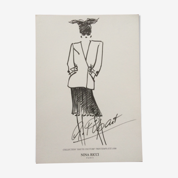 Nina Ricci: Pretty illustration/ drawing/sketch of fashion, press - Period: late 90s.