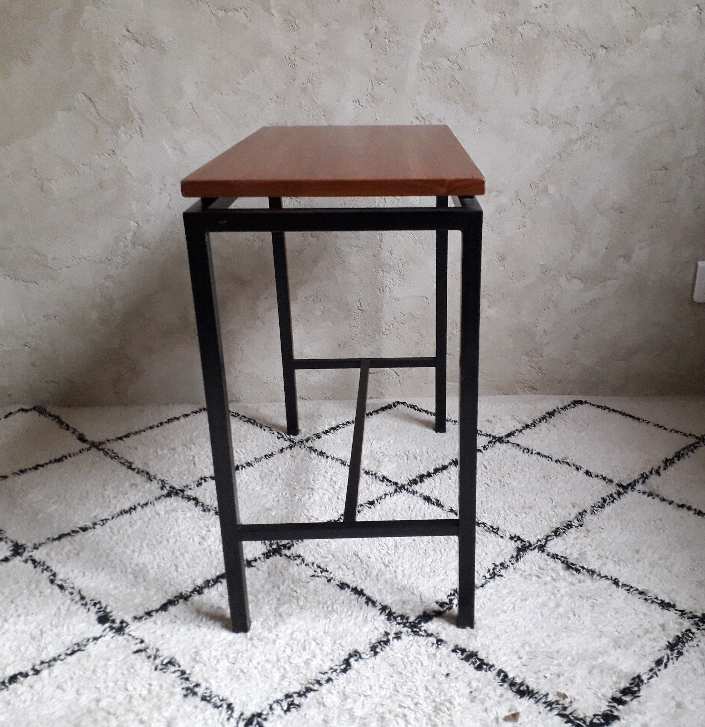 Side table or console teak and vintage metal