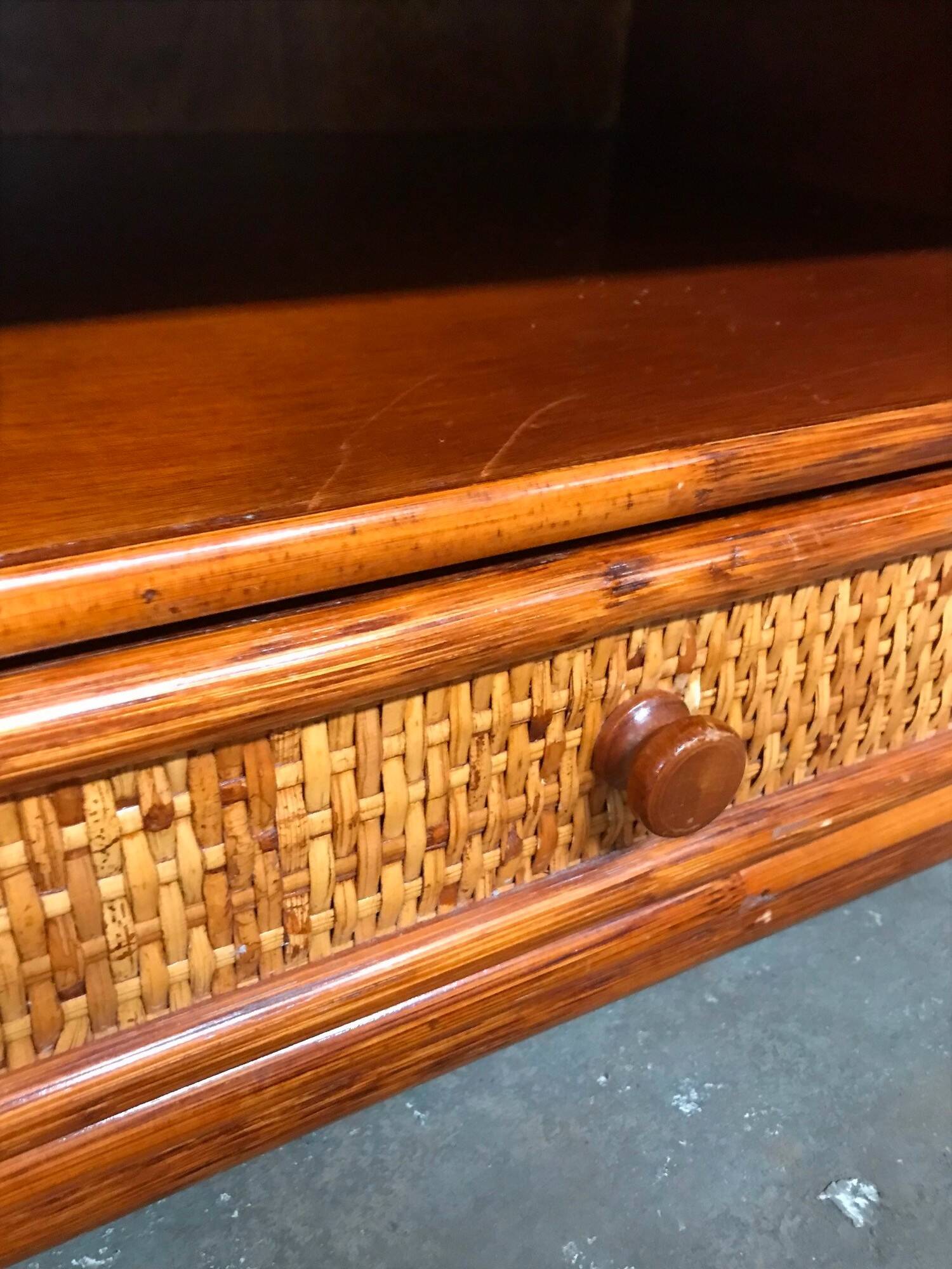 Maugrion rattan bedside tables for Roche Bobois vintage 70s