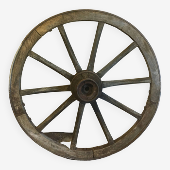 Oak and metal cart wheel