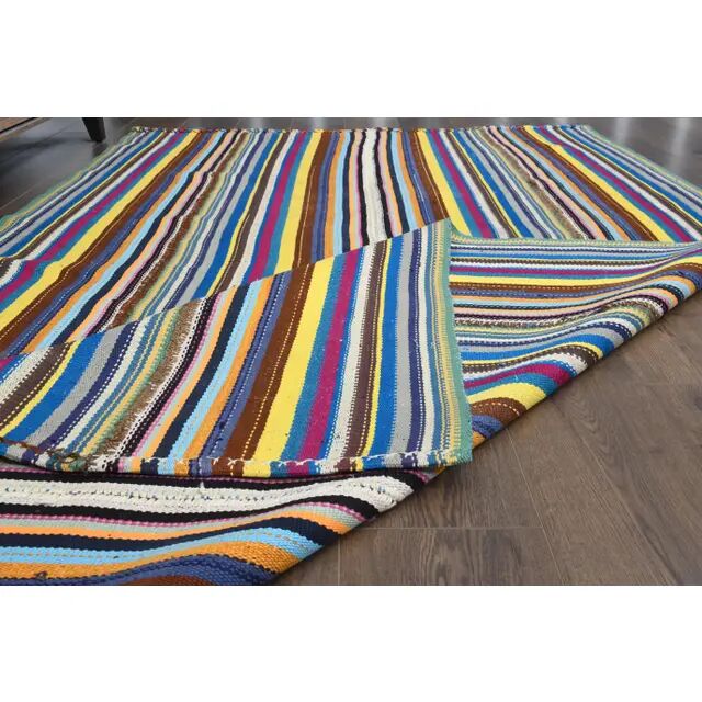 1970s Vintage Turkish Oushak Handmade Wool Cotton Blue Area Rug 157x259
