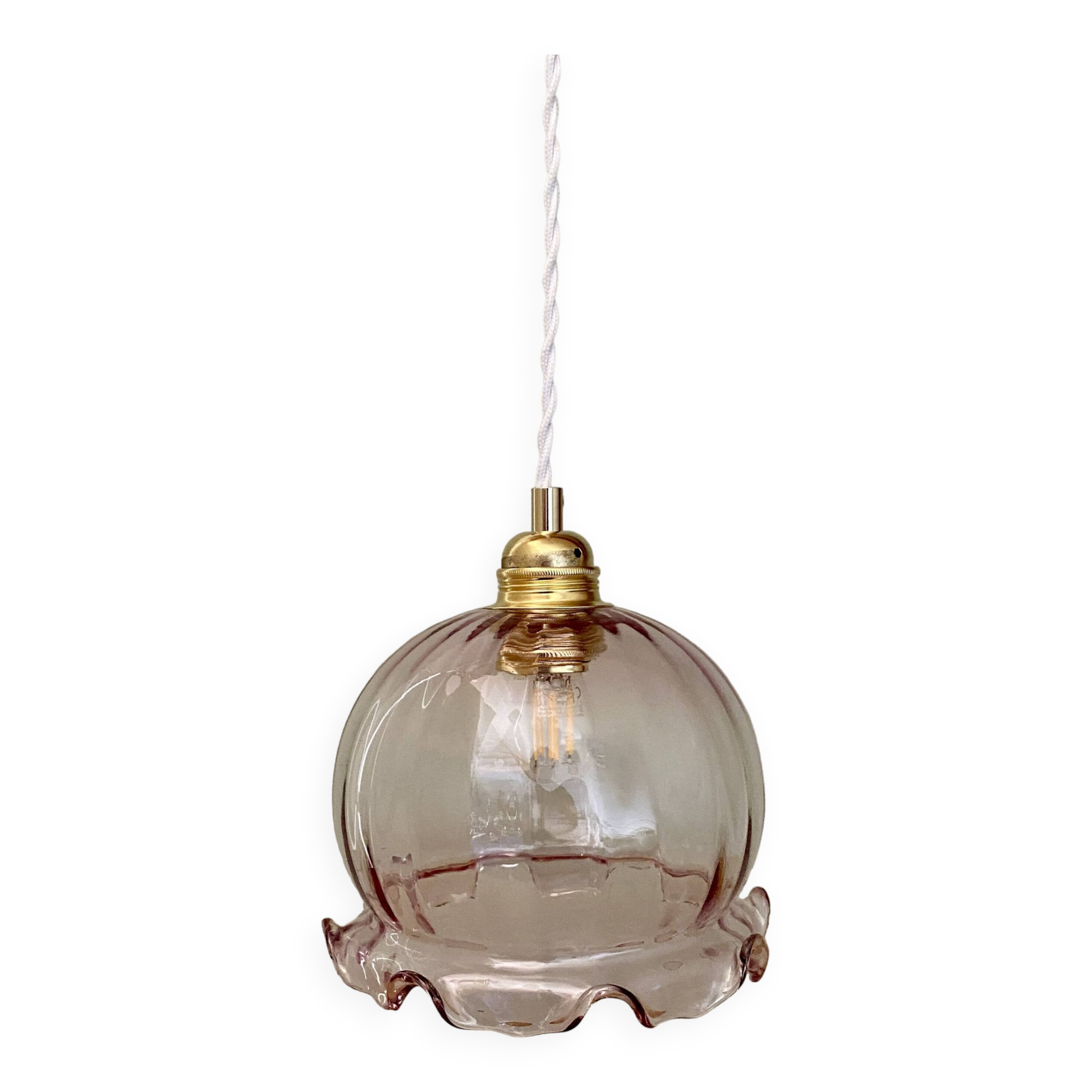 Vintage pink glass globe pendant light