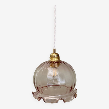 Vintage pink glass globe pendant light
