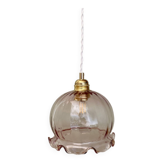 Suspension globe vintage en verre rose