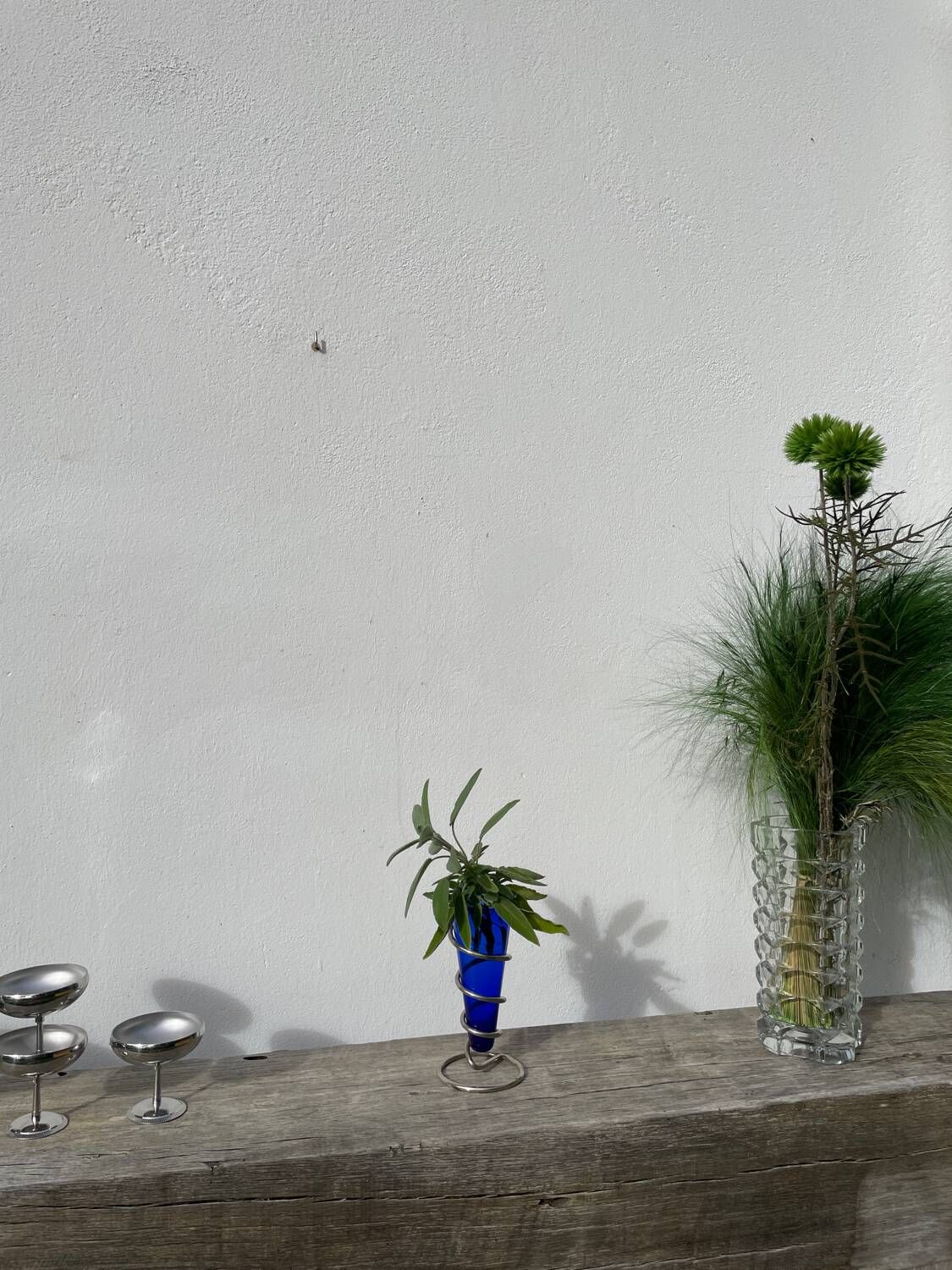 Small vase in cobalt blue glass and metal, 1980