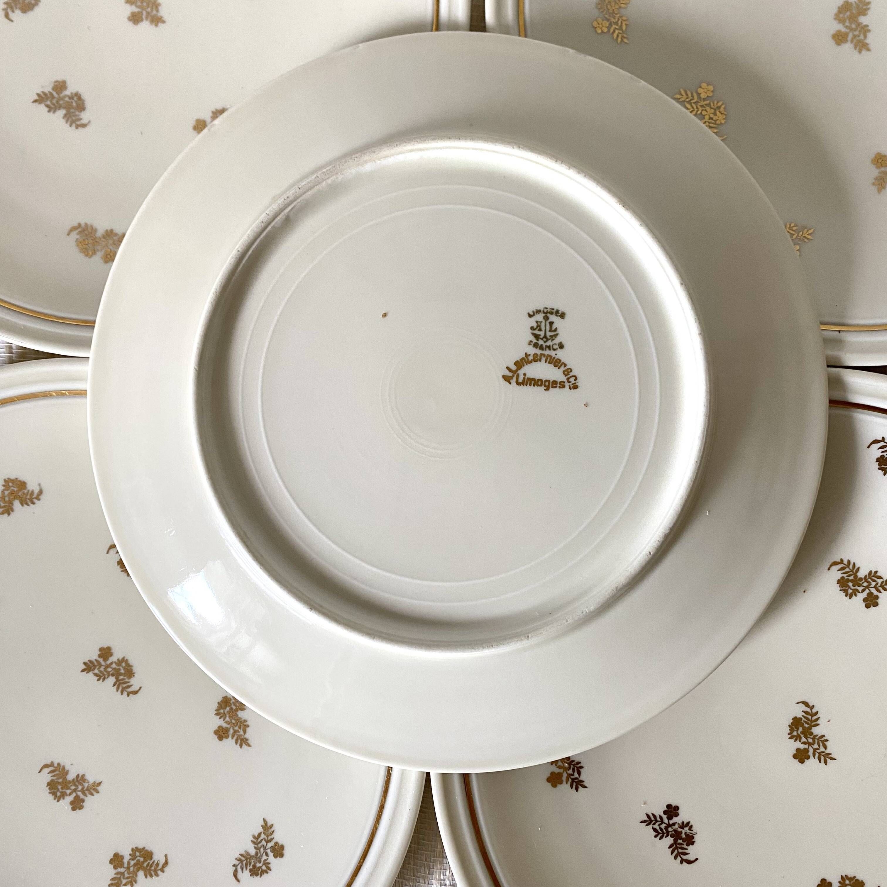 Cream and gold Limoges porcelain dessert plates