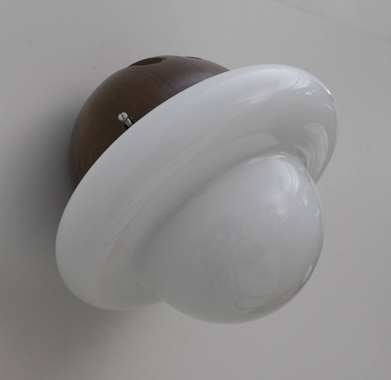 Pair of Mid-Century Modern Italian Opaline Glass and Wood Sconces, 1960s