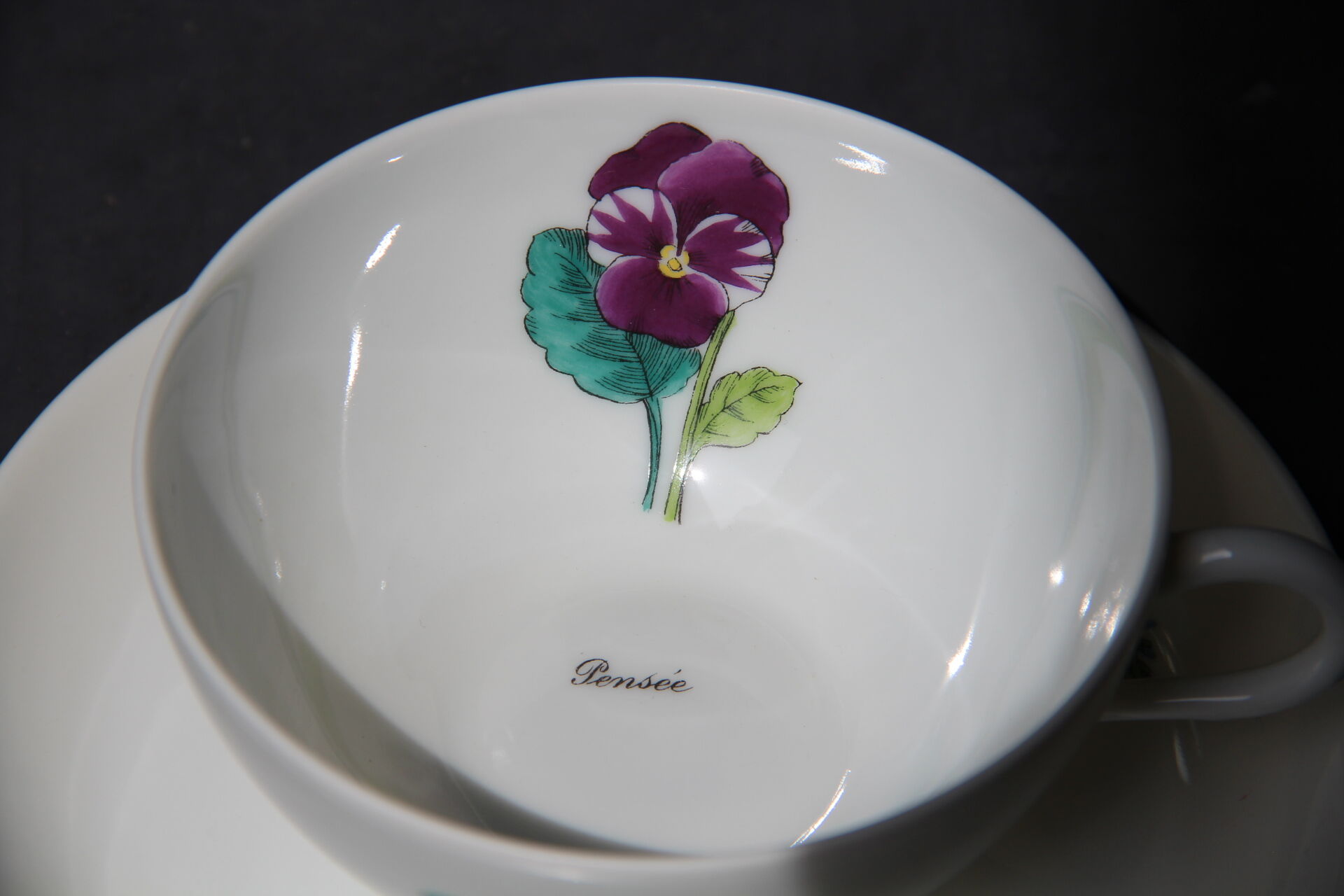 6 CUPS and undercups in NBD Limonges porcelain, hand illuminated, floral patterns