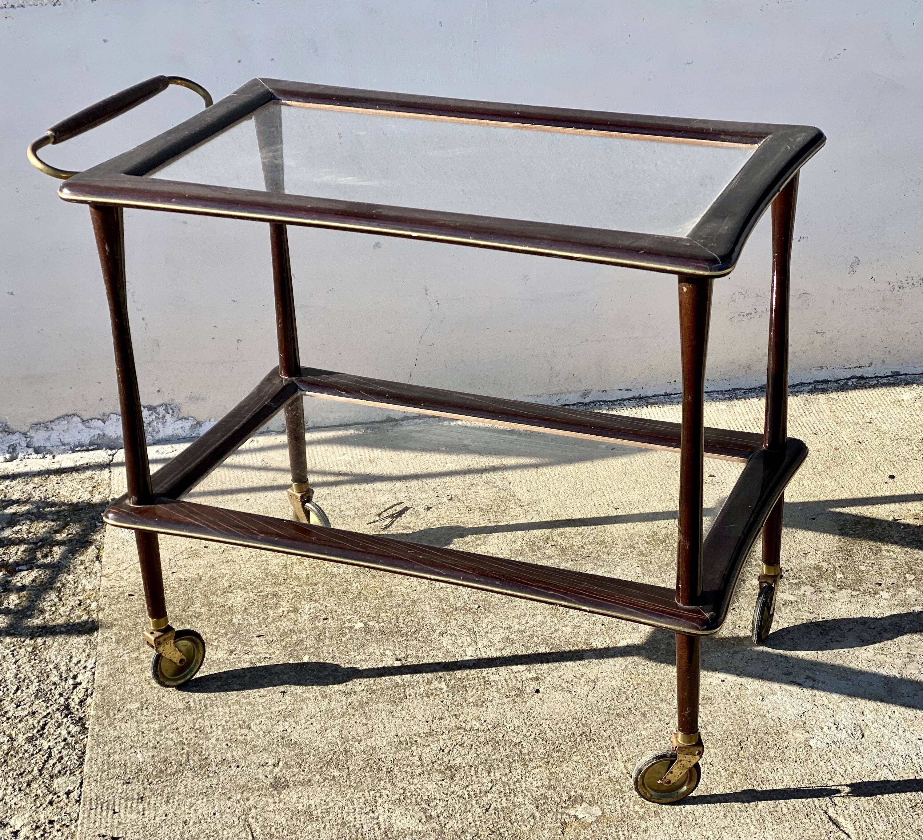 Vintage 1960s modernist serving table on wheels