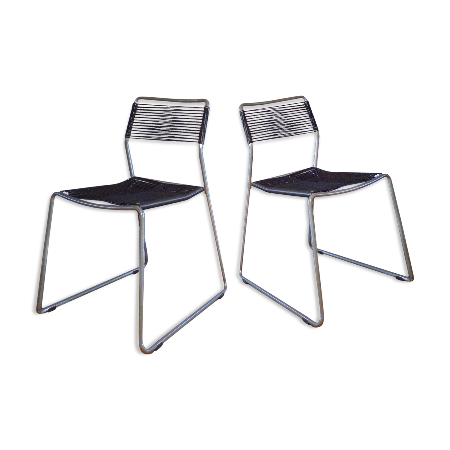 Pair of scoubidou vintage shredded chairs