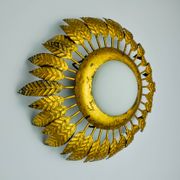Sun wall lamp by ferro arte, metal and gold leaf and opaline glass, Spain, 1960