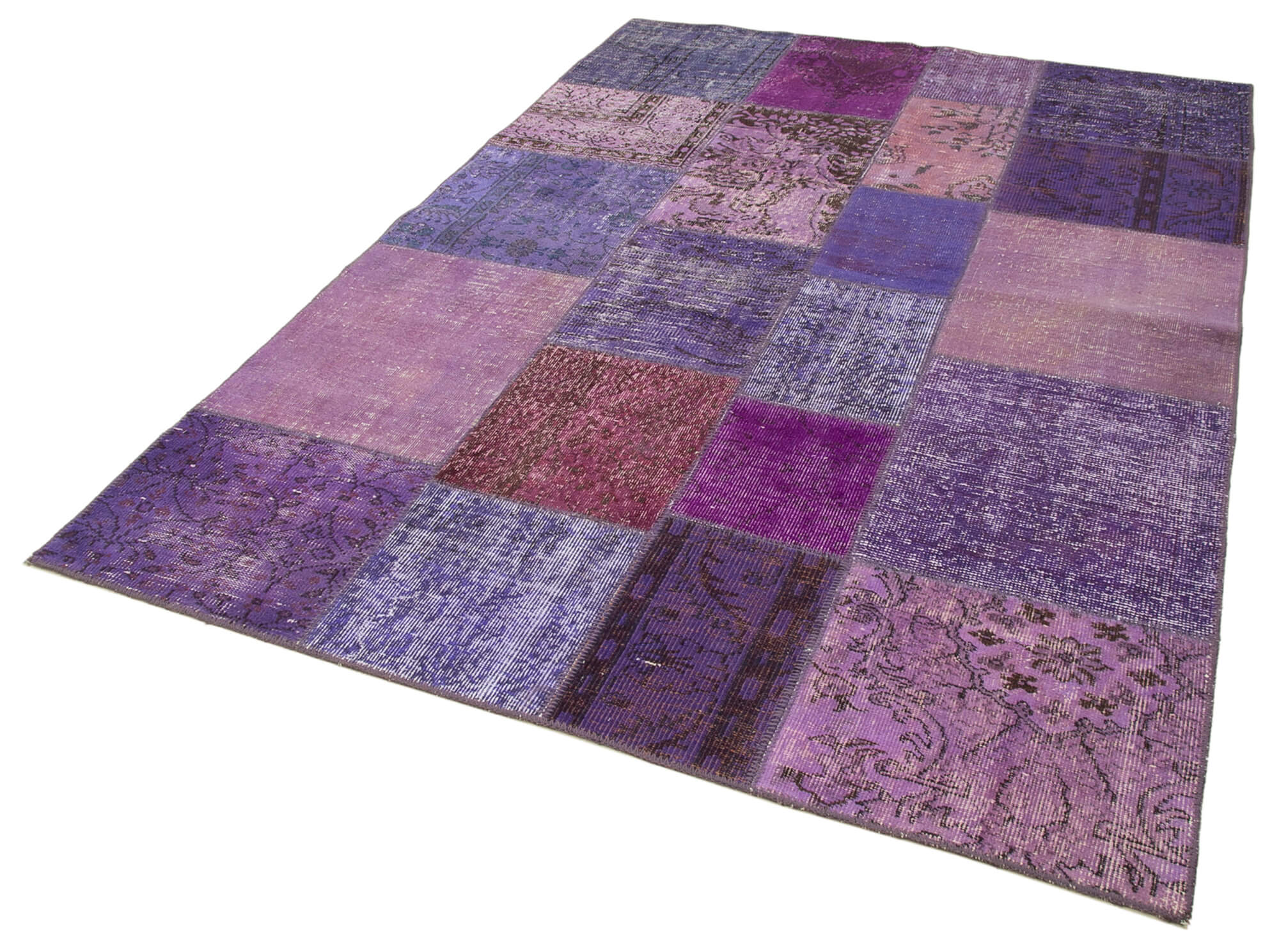 Handwoven anatolian contemporary 173 cm x 243 cm purple patchwork carpet