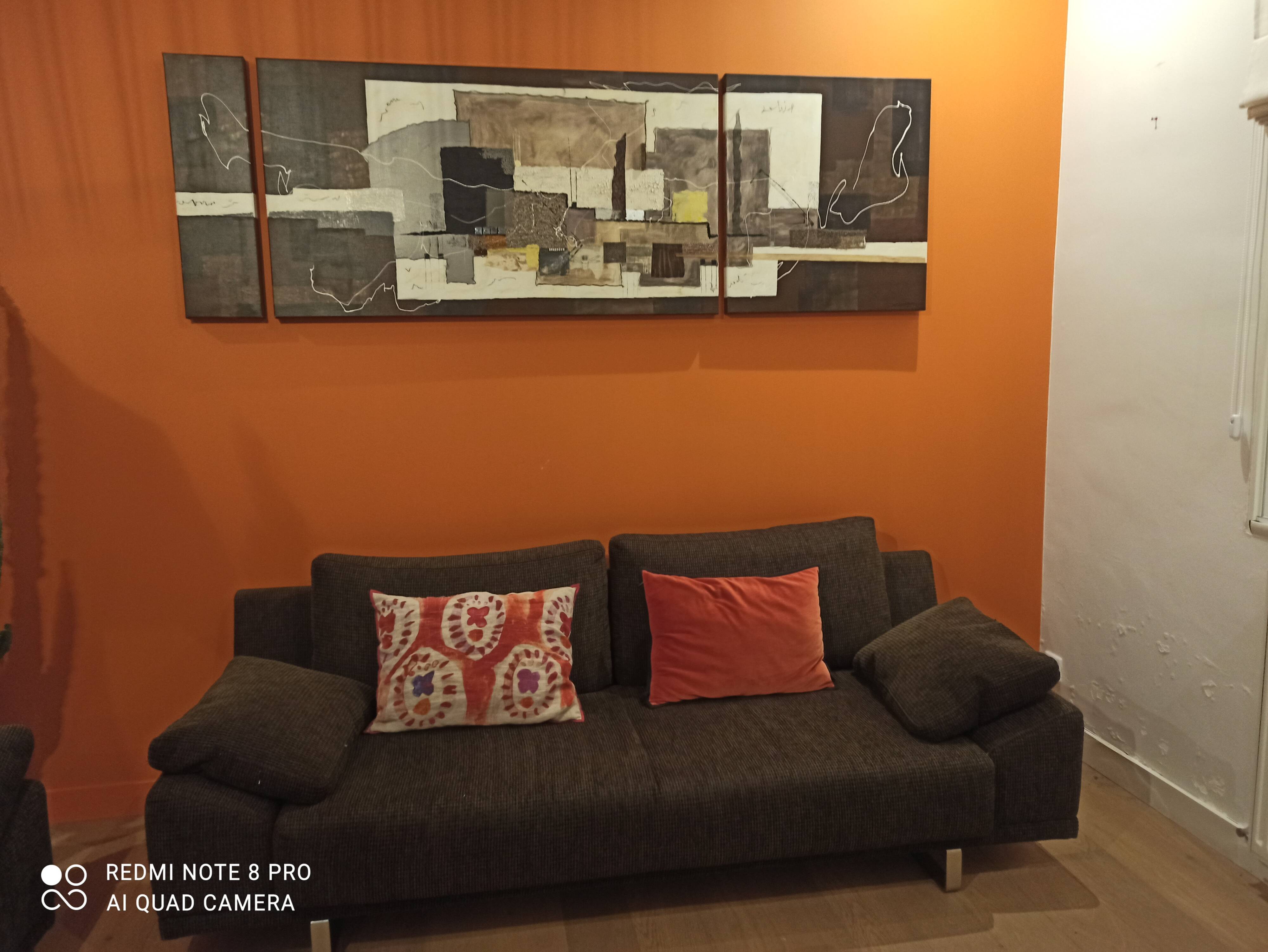 Acrylic and oil painting triptych on canvas