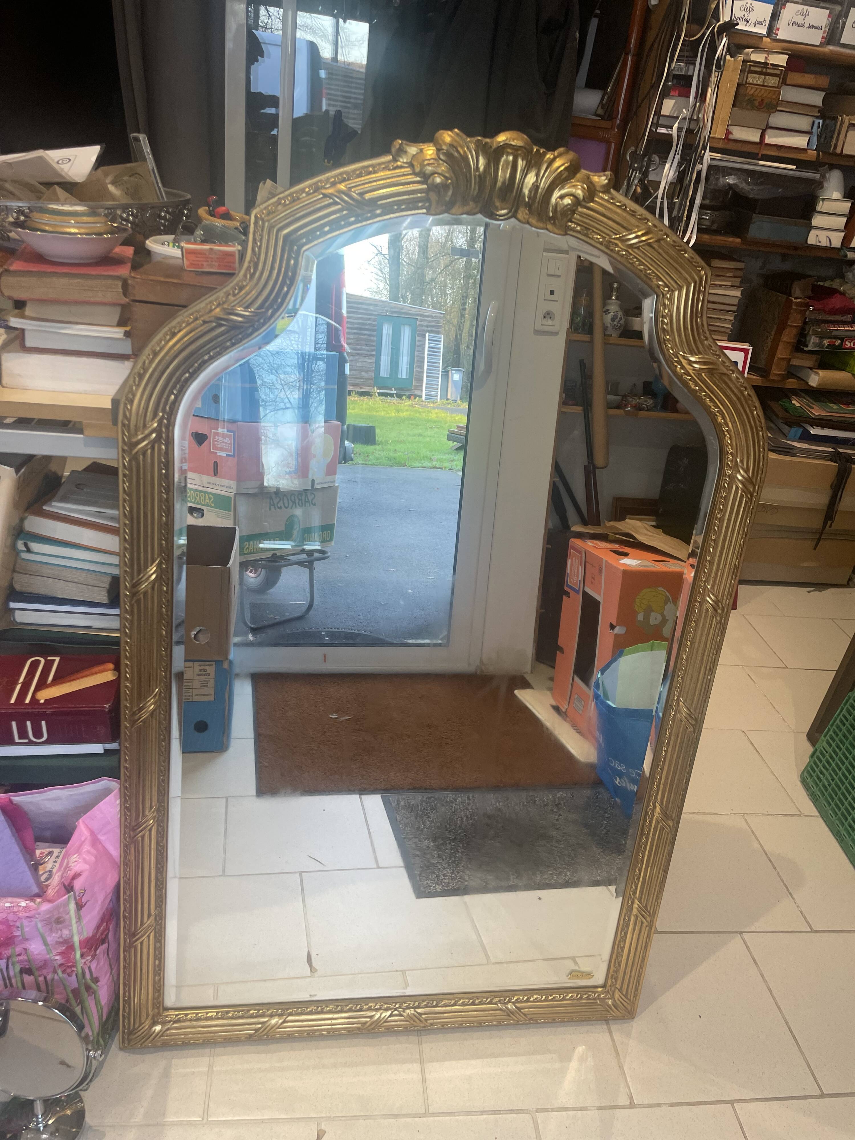 Imposing neo-classical style mirror, wood and stucco "Deknudt"