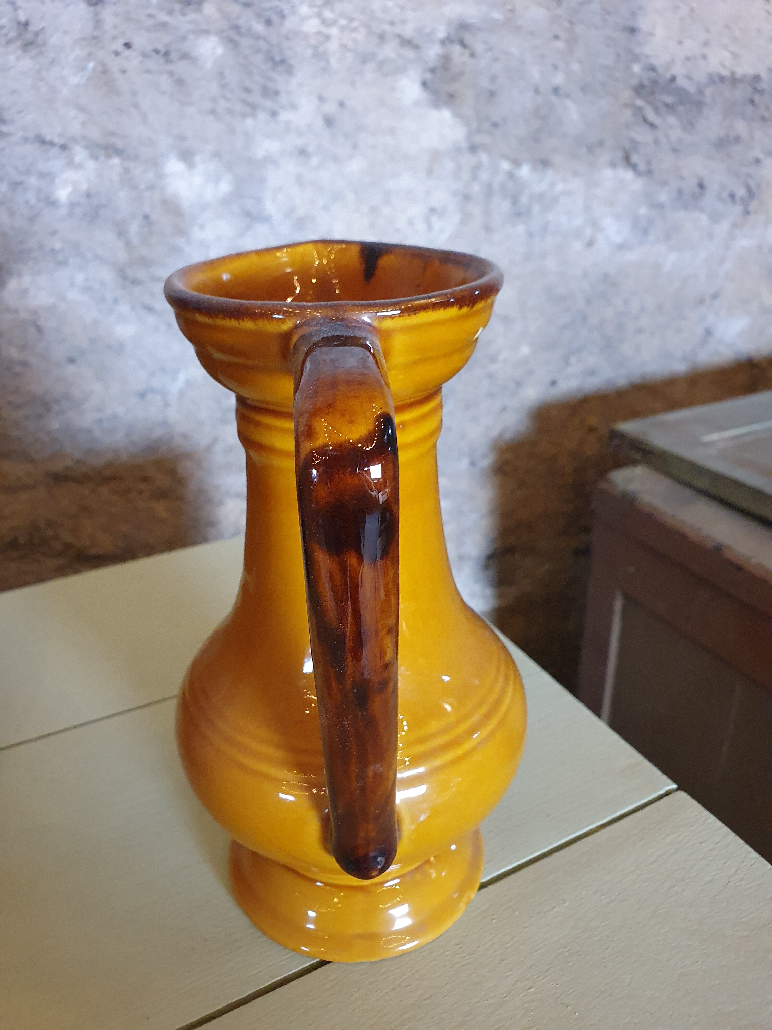 Mustard yellow amphora style decanter