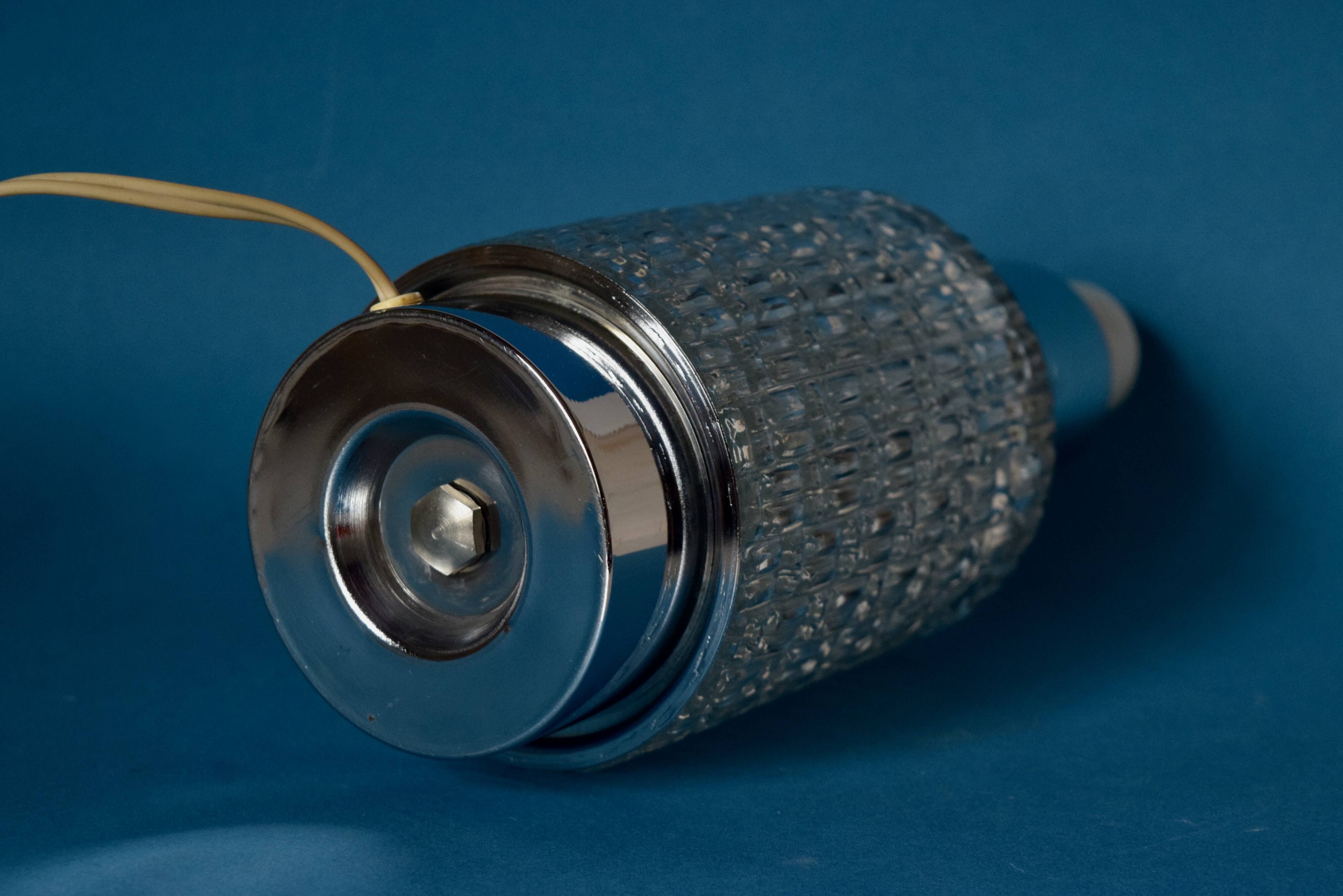 Vintage textured glass and chrome-plated steel lamp base - 1960