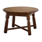 Table à manger ronde brutaliste en chêne, milieu du siècle, fabriquée en France, années 1960