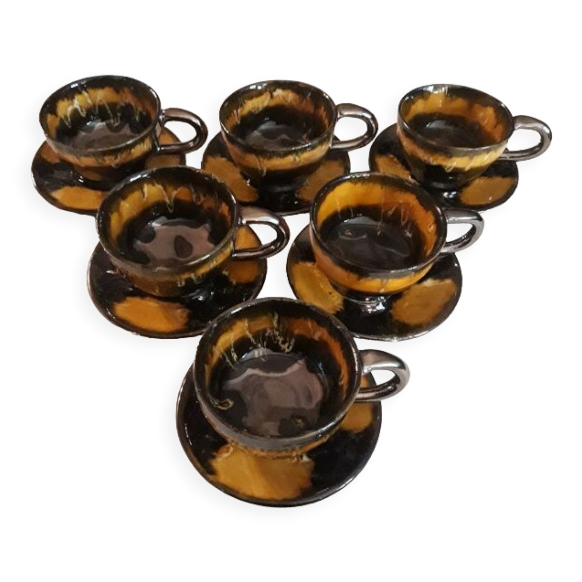 set of cups and saucers, ceramic glaze, 80s