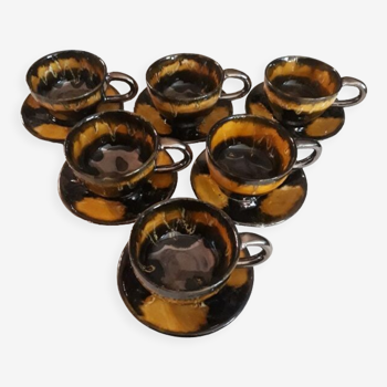 set of cups and saucers, ceramic glaze, 80s