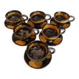 Ensemble de tasses et soucoupes, glaçure céramique, années 80