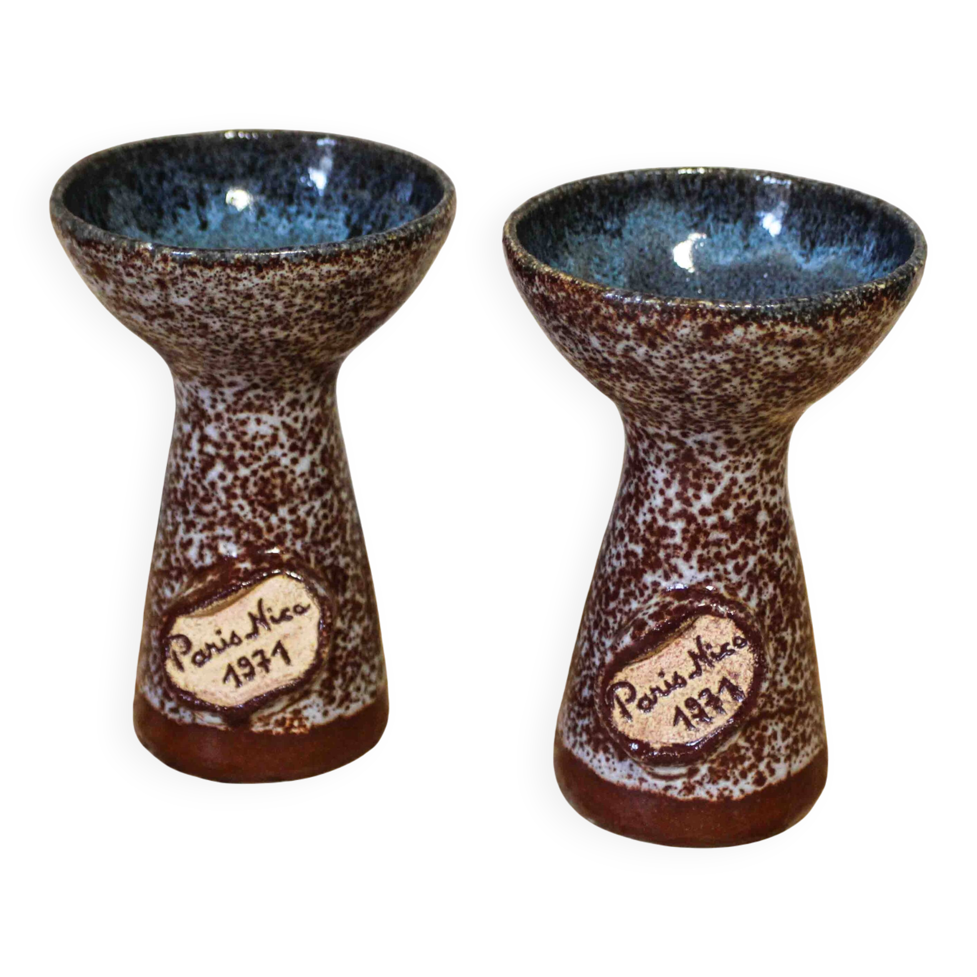 Pair of ceramic candlesticks Paris-Nice 1971