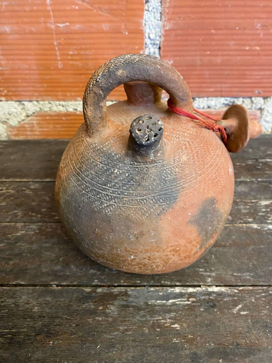 Gargoulette Jug Ball Antique Terracotta Chiseled Vintage #D616