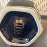 Limoges Castel France cobalt blue hexagonal porcelain vase with 22K GOLD courtesy scene