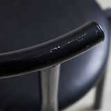 Black leather and steel dining chairs - set of 4