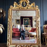 Italian mirror from the Napoleon III period in painted and gilded wood