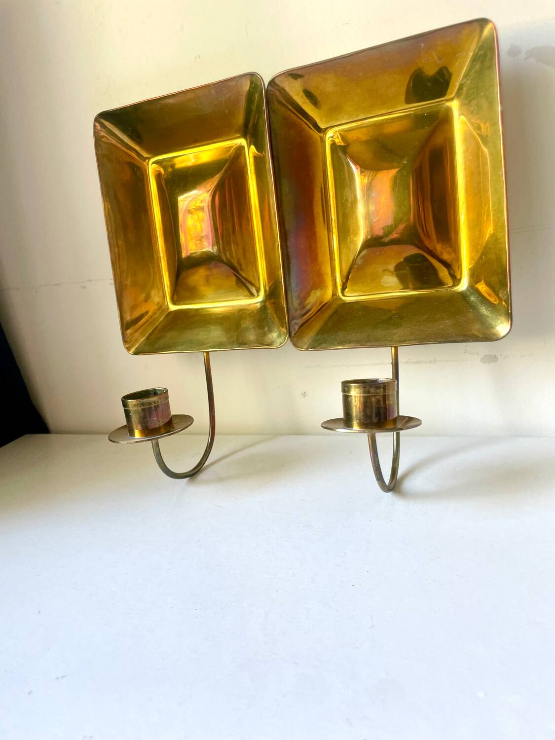 Pair Vintage Brass Wall Candle holder  Sconce  height 24 cm