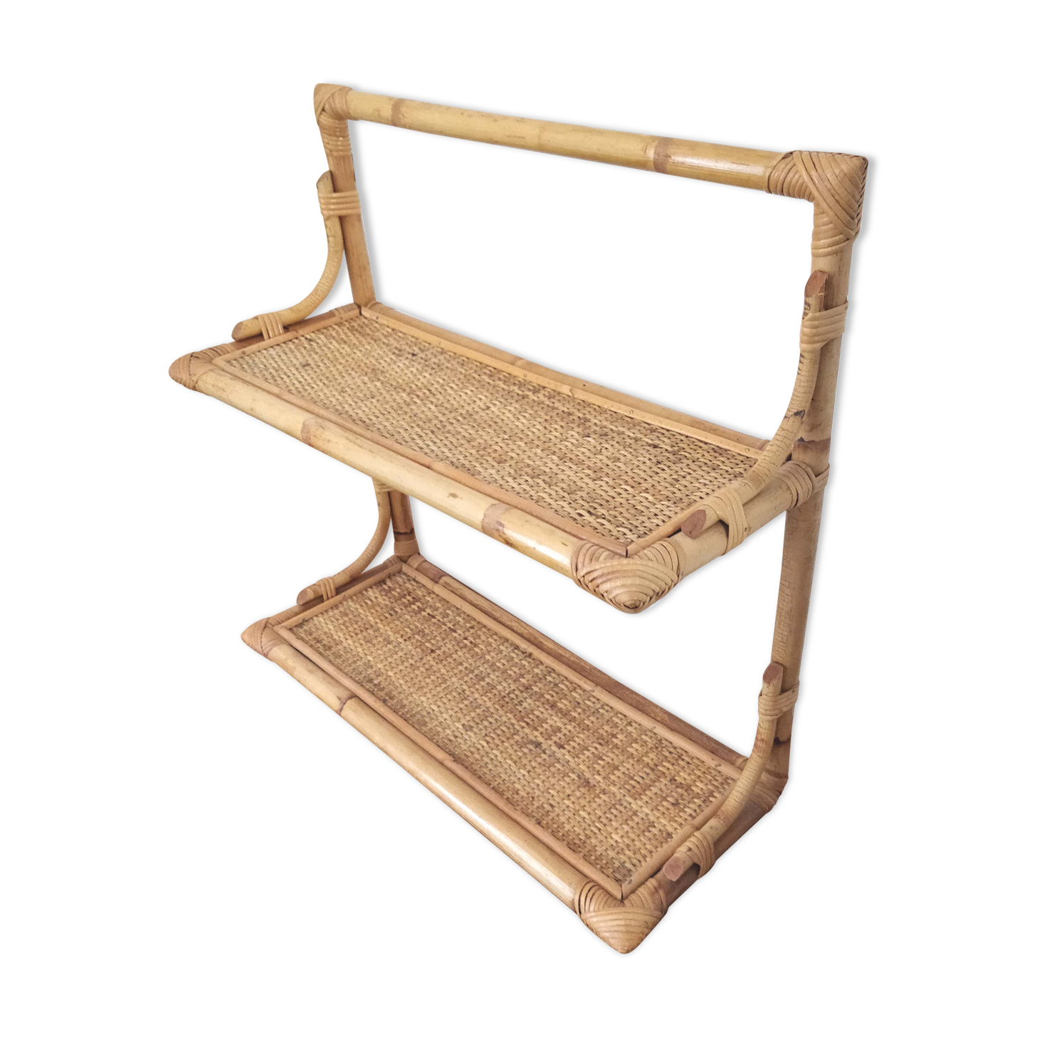 1960s rattan wall shelf