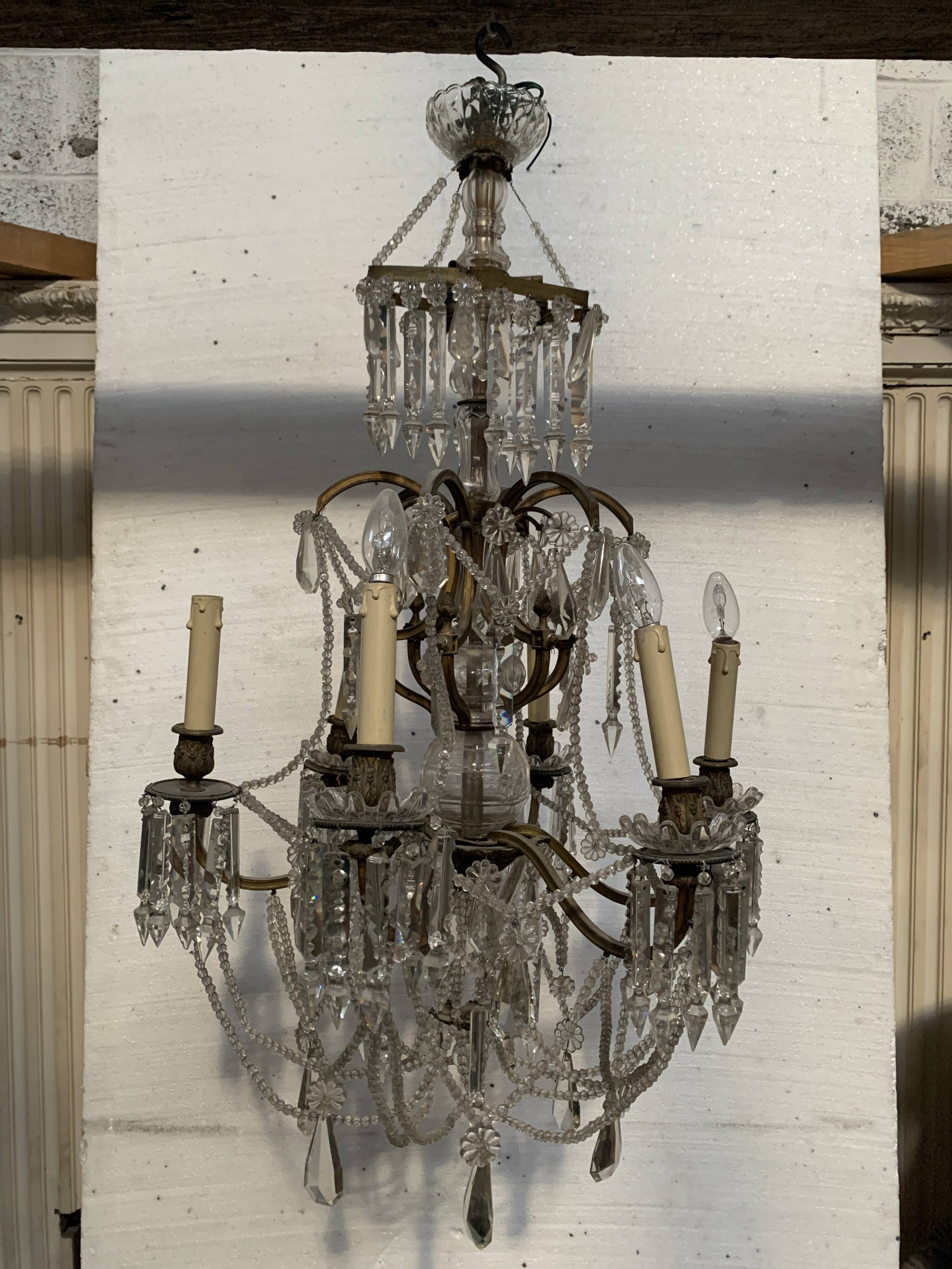 Louis XV style "Fontaine" chandelier in bronze and 20th century pendants