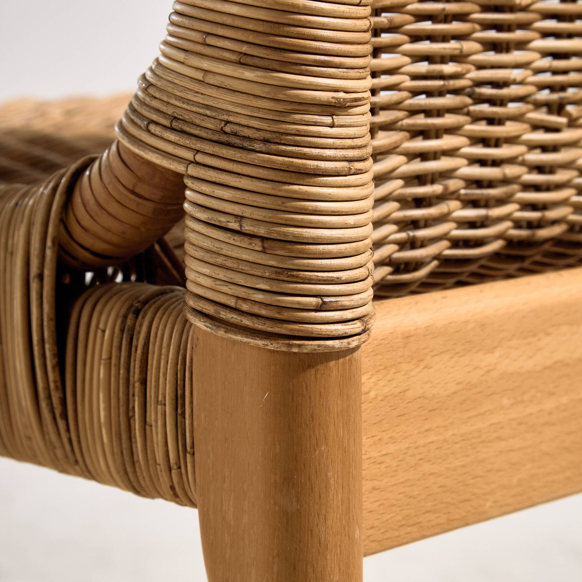 Oak and rattan chair, set of 4