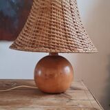 Ball lamp in walnut wood and wicker