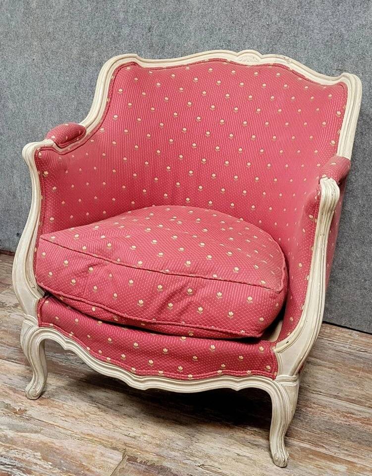 Very large curved Louis XV style bergere chair in lacquered wood