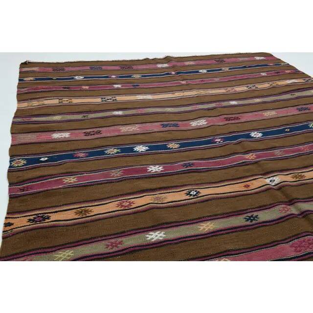 1970s Vintage Turkish Oushak Handmade Wool Cotton Brown Area Rug 167x229