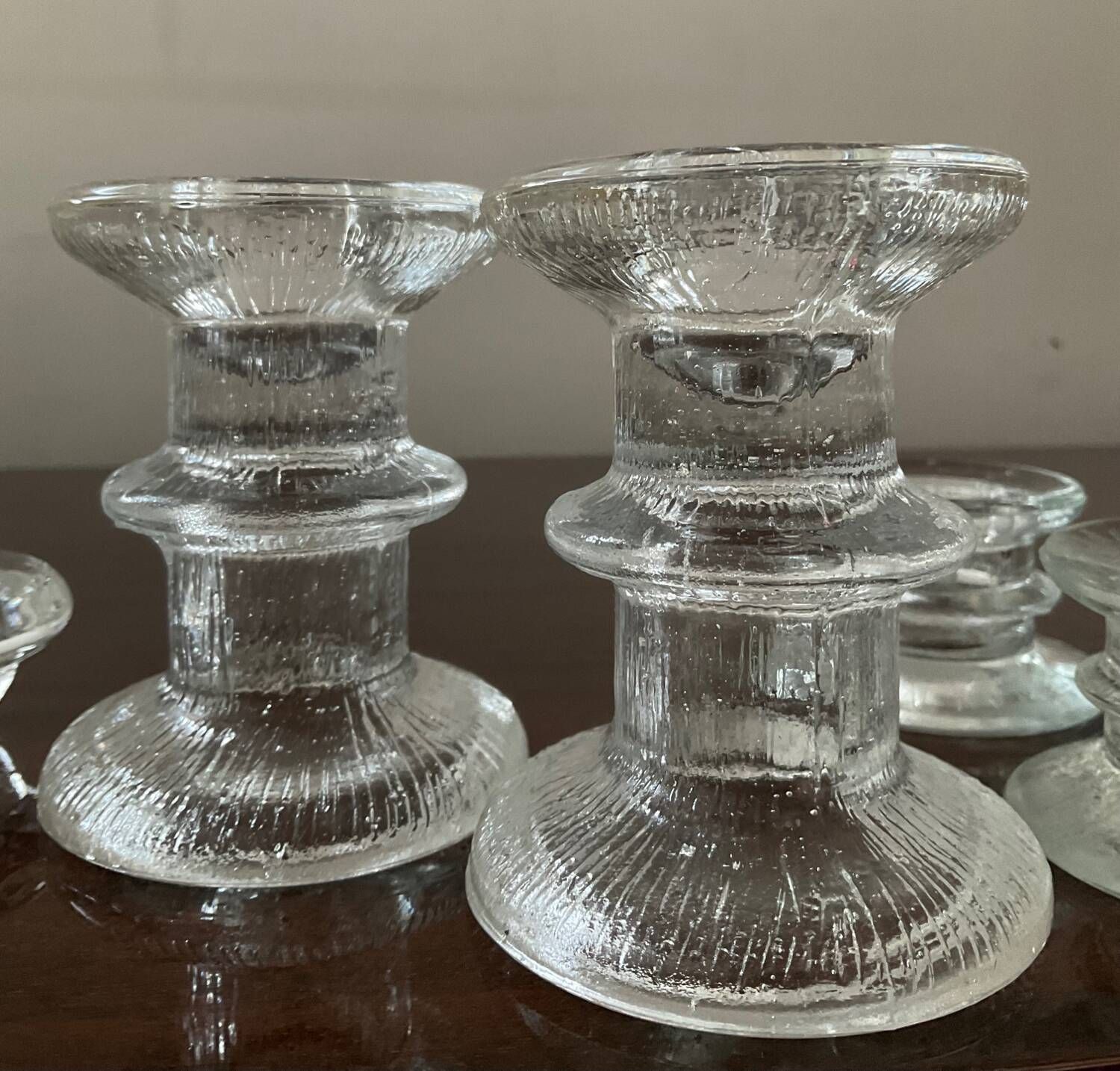 Series 6 vintage candlesticks pressed molded glass paste