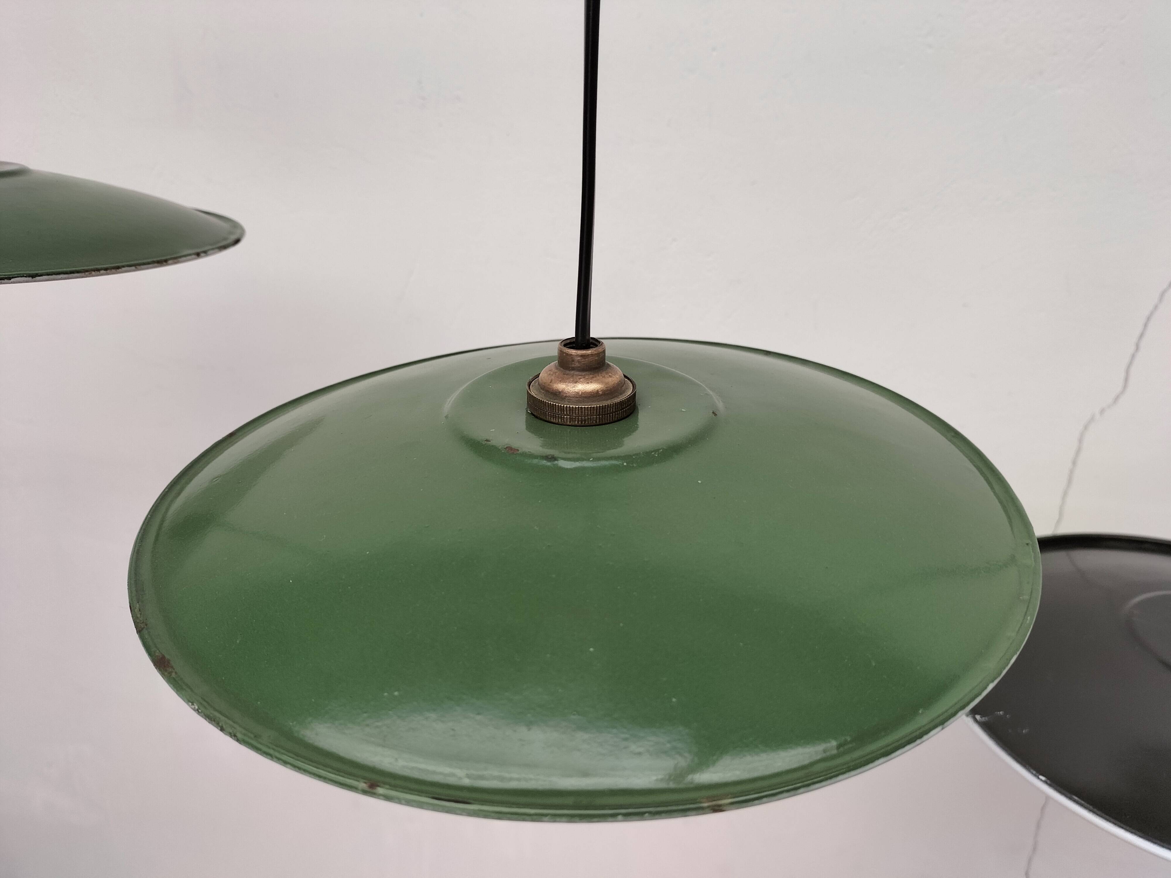 Enameled sheet metal pendant lights