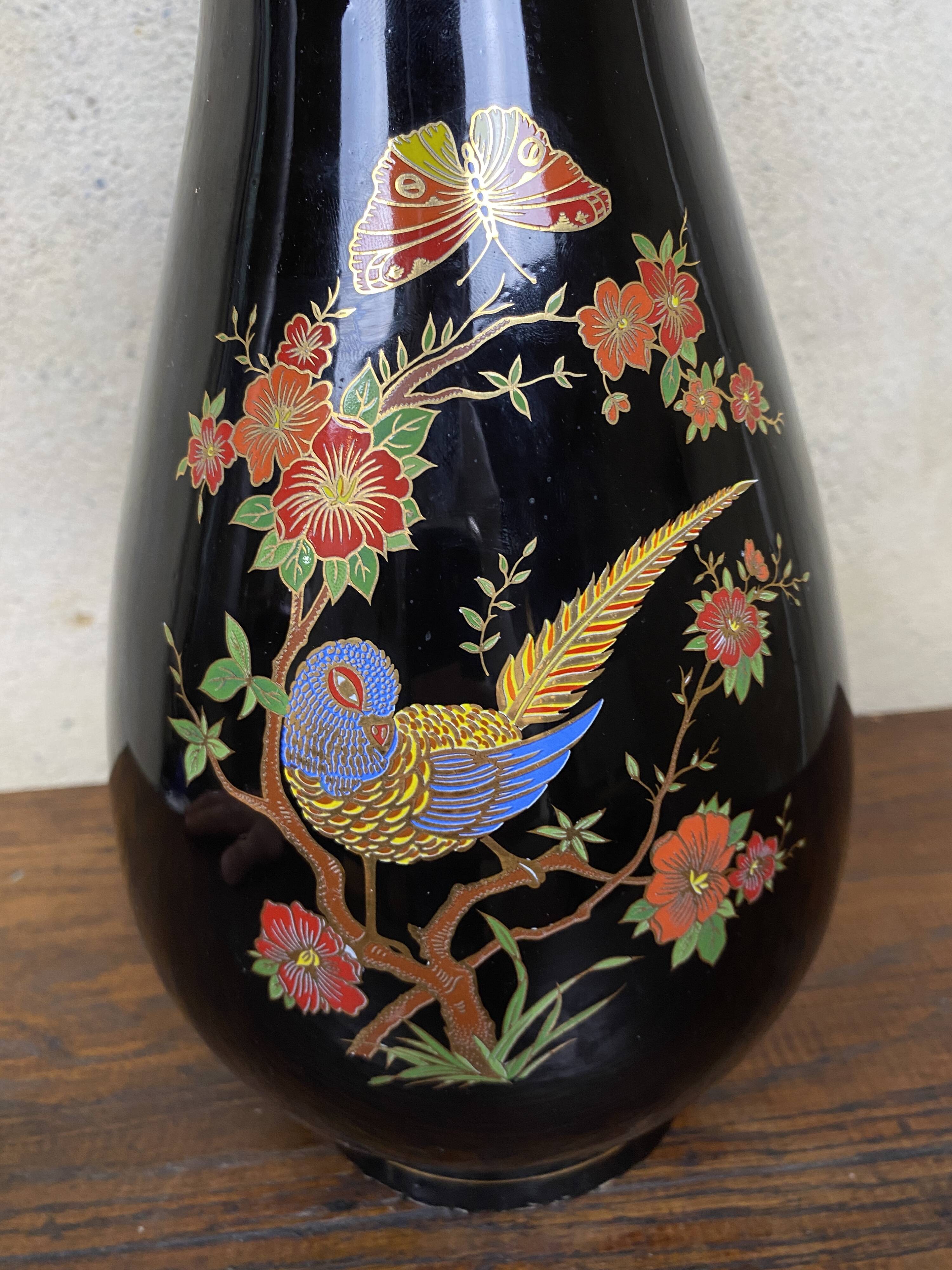 Japanese Asian vase XX black ceramic | Selency