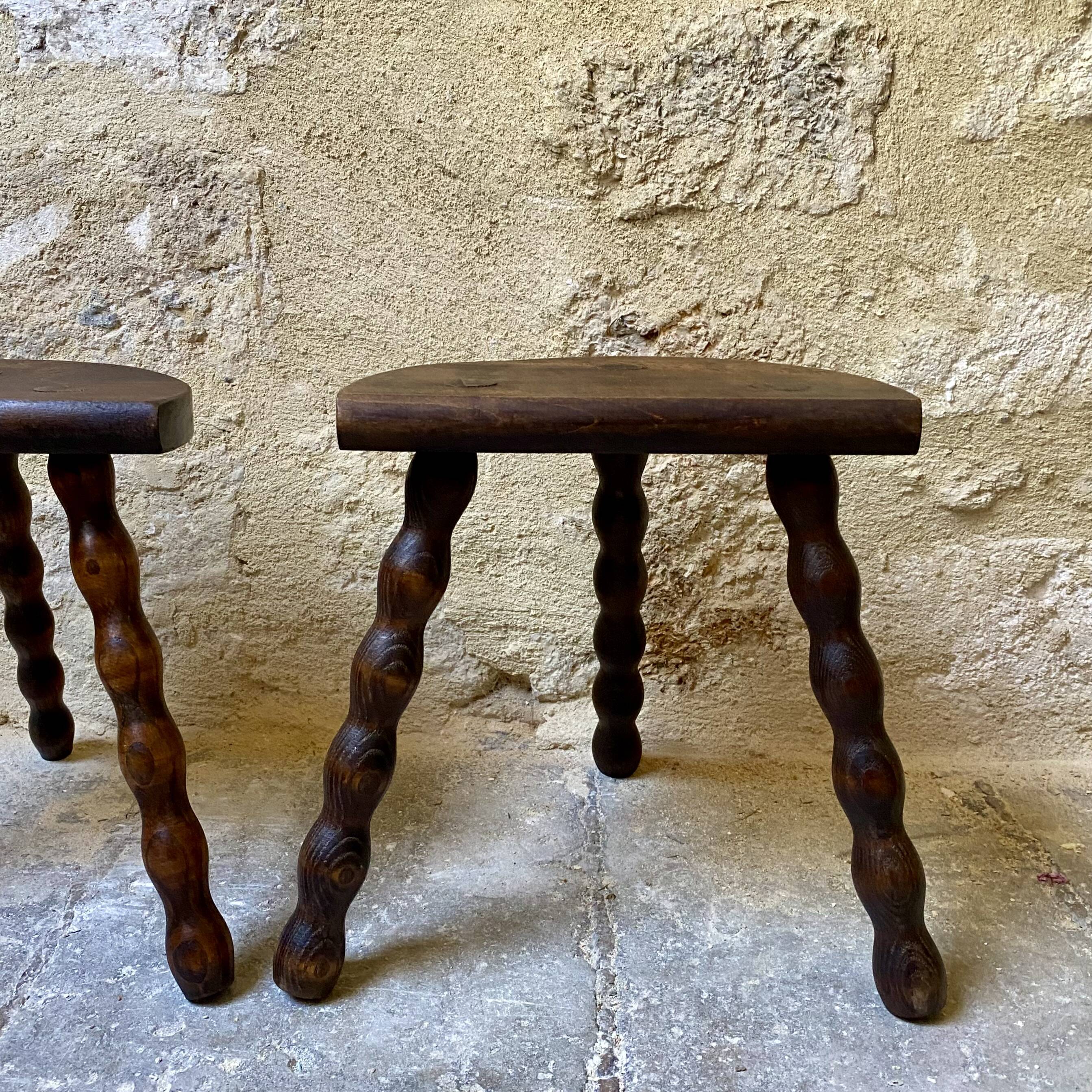 Turned wooden tripod stool x2