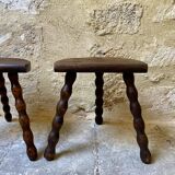 Turned wooden tripod stool x2