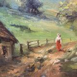 Painting on canvas, titled "Le bocage", signed