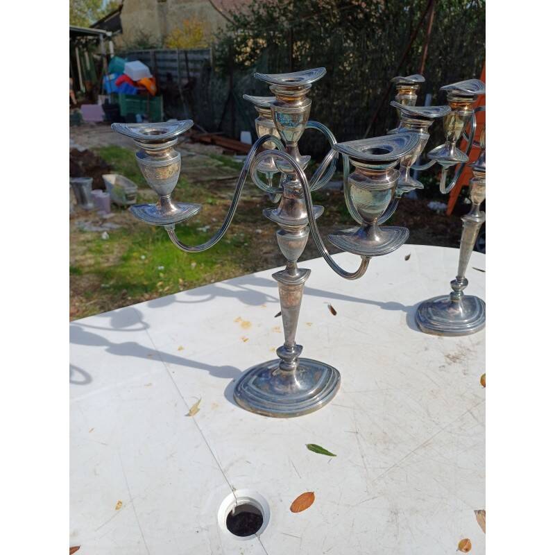 Pair of silver-plated metal candlesticks