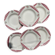 6 Digoin Sarreguemines Niger model soup plates with floral pattern and red/white checks