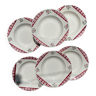 6 assiettes creuses digoin sarreguemines modèle niger motif fleuries et carreaux rouge/blanc
