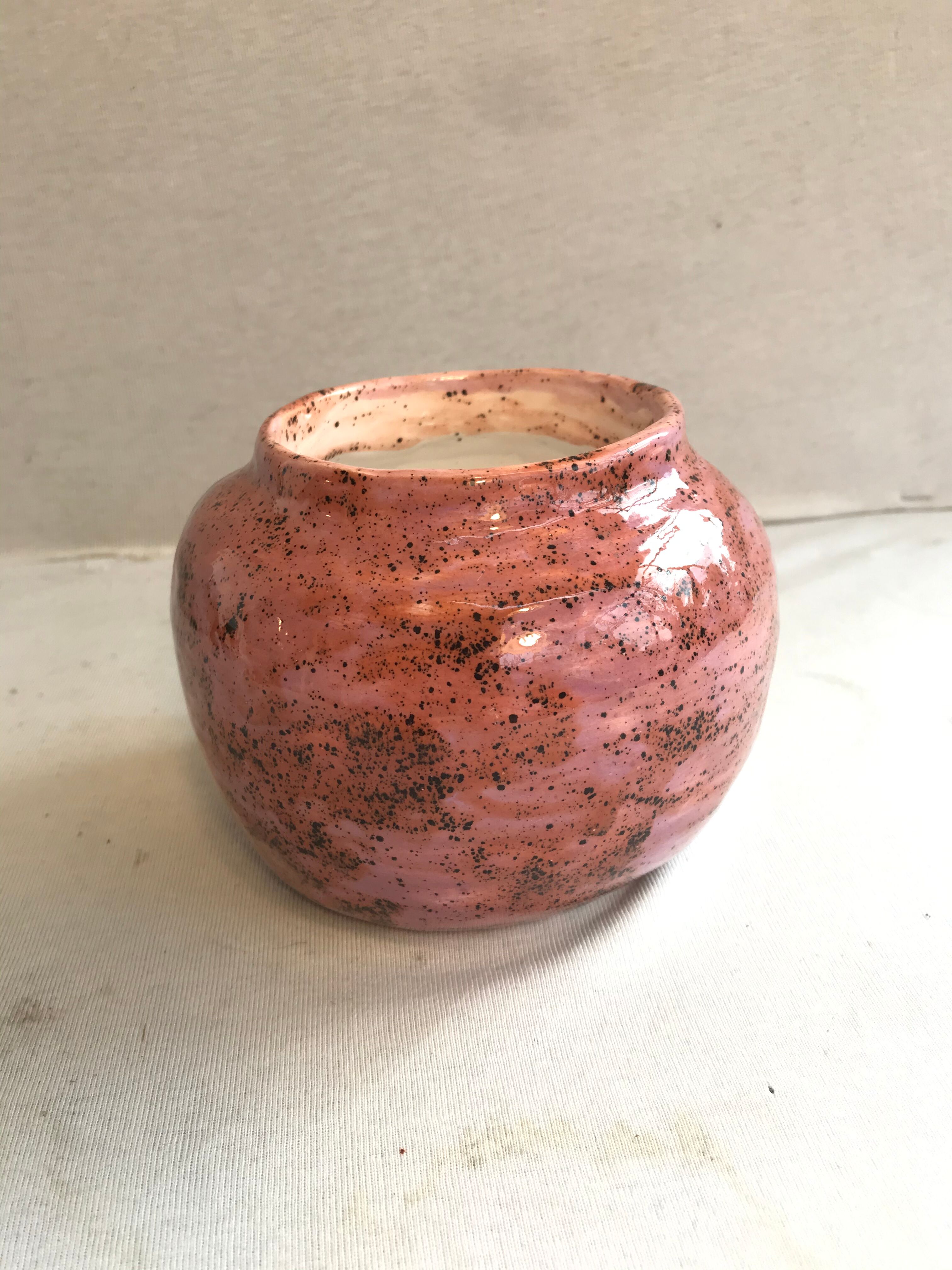 Old ceramic ball vase enamelled rose points vintage black points