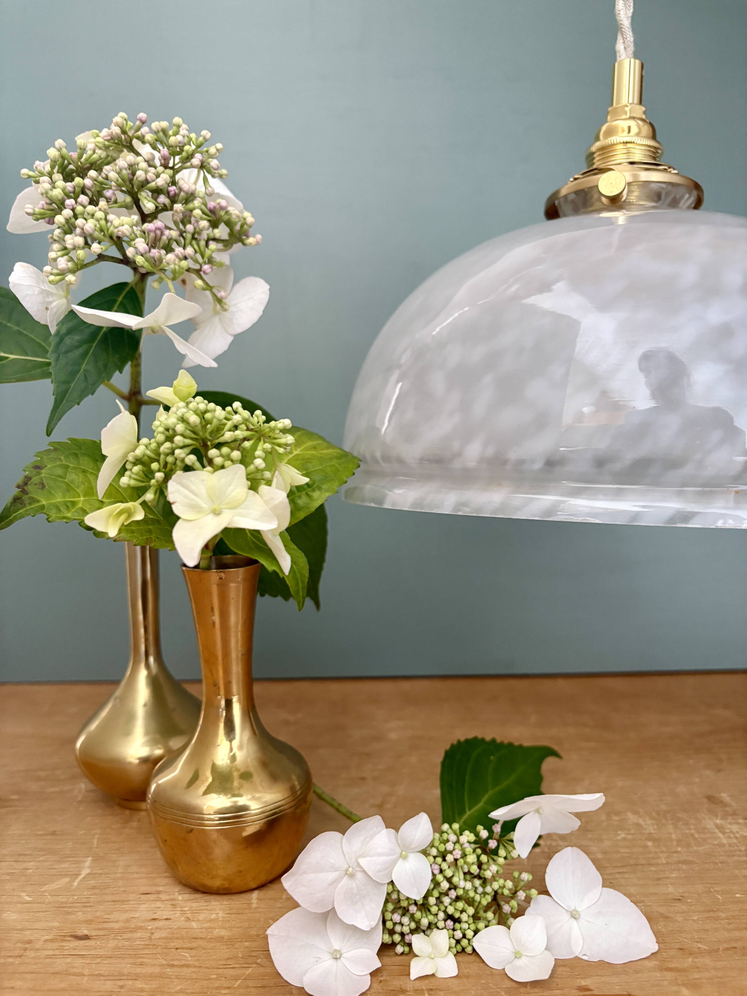 Vintage Clichy White Glass Pendant Lampshade